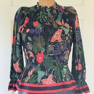Celina Moon Floral Print Smoked Long Sleeve Top Size Small